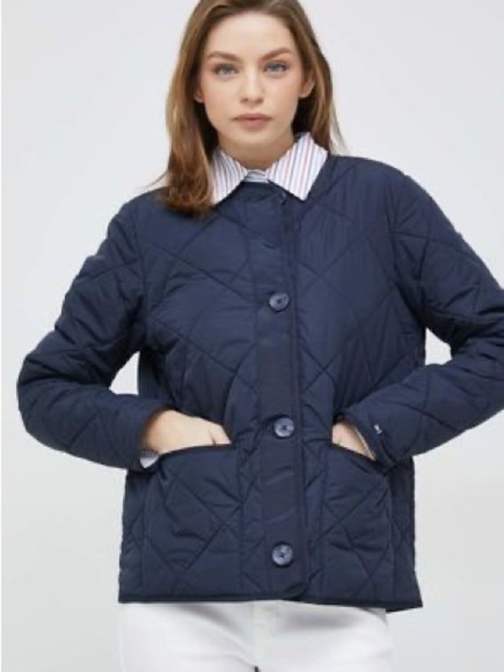 Tommy Hilfiger Navy Quilted Button-Front Puffer Jacket